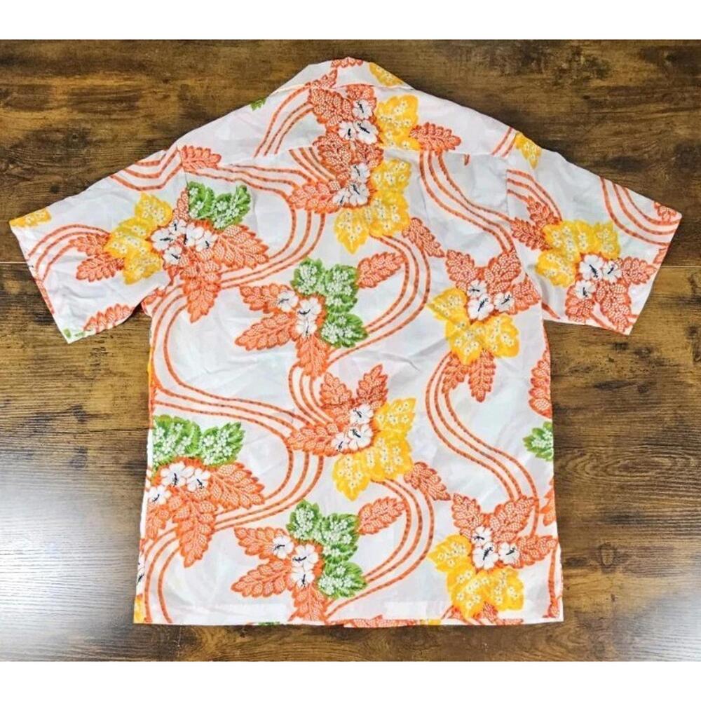 Vintage 70’s Pomare Red White Orange Hibiscus Men’s Hawaiian‎ Aloha Shirt Large - Picture 5 of 5